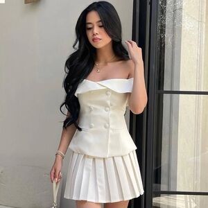 Meshki White Top and Skirt Set